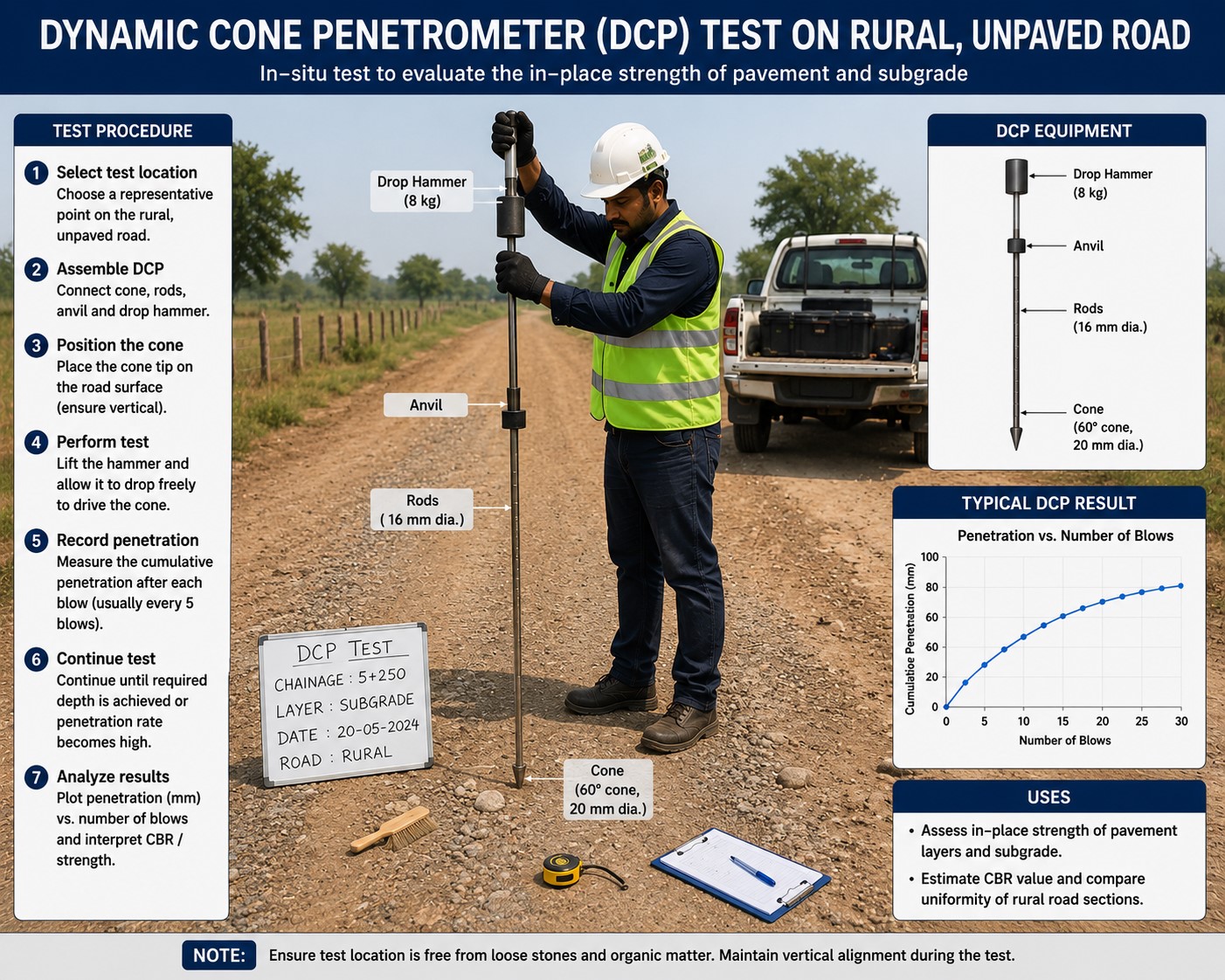 Dynamic Cone Penetrometer in road testing