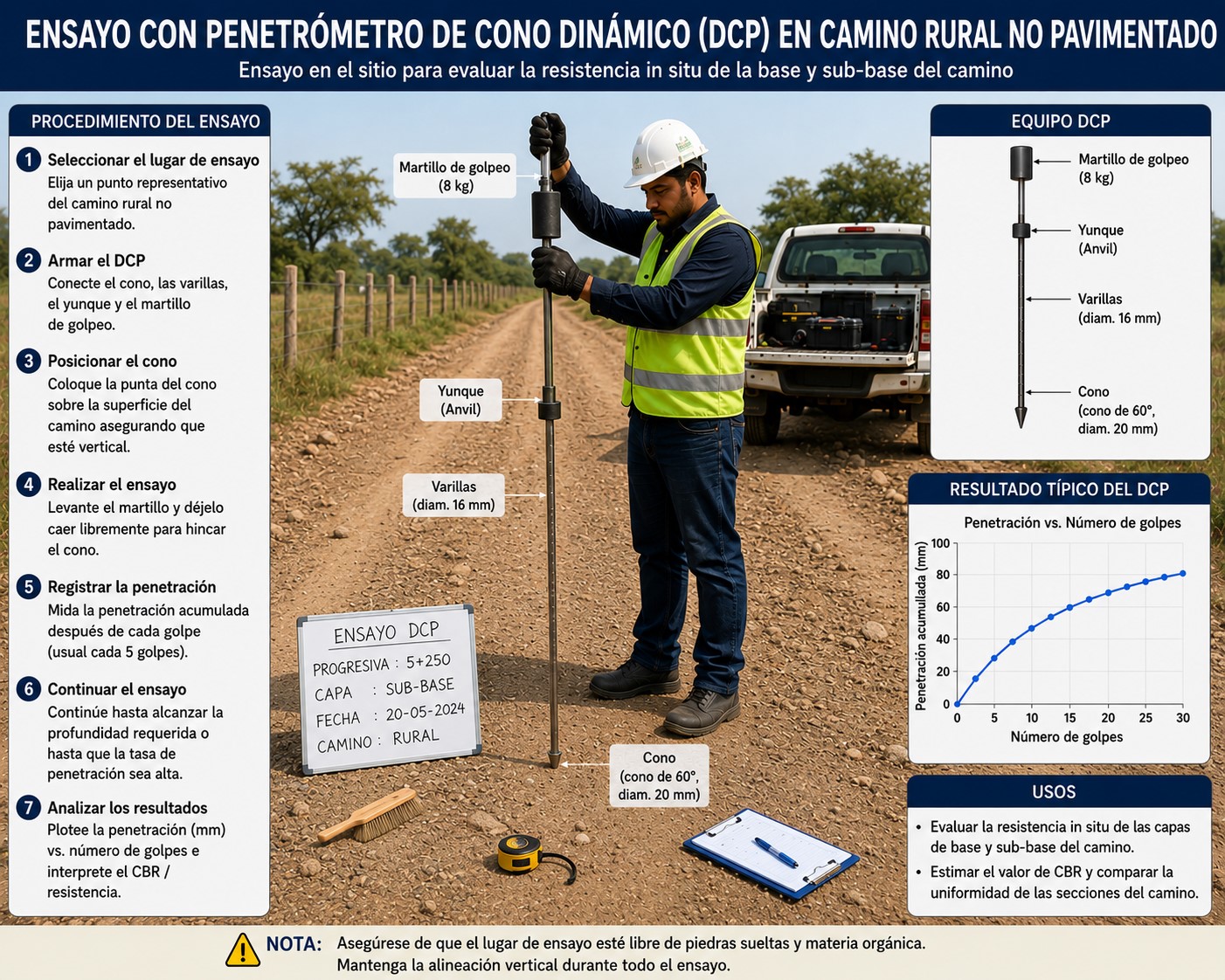 Penetrómetro Dinámico de Cono en ensayos viales